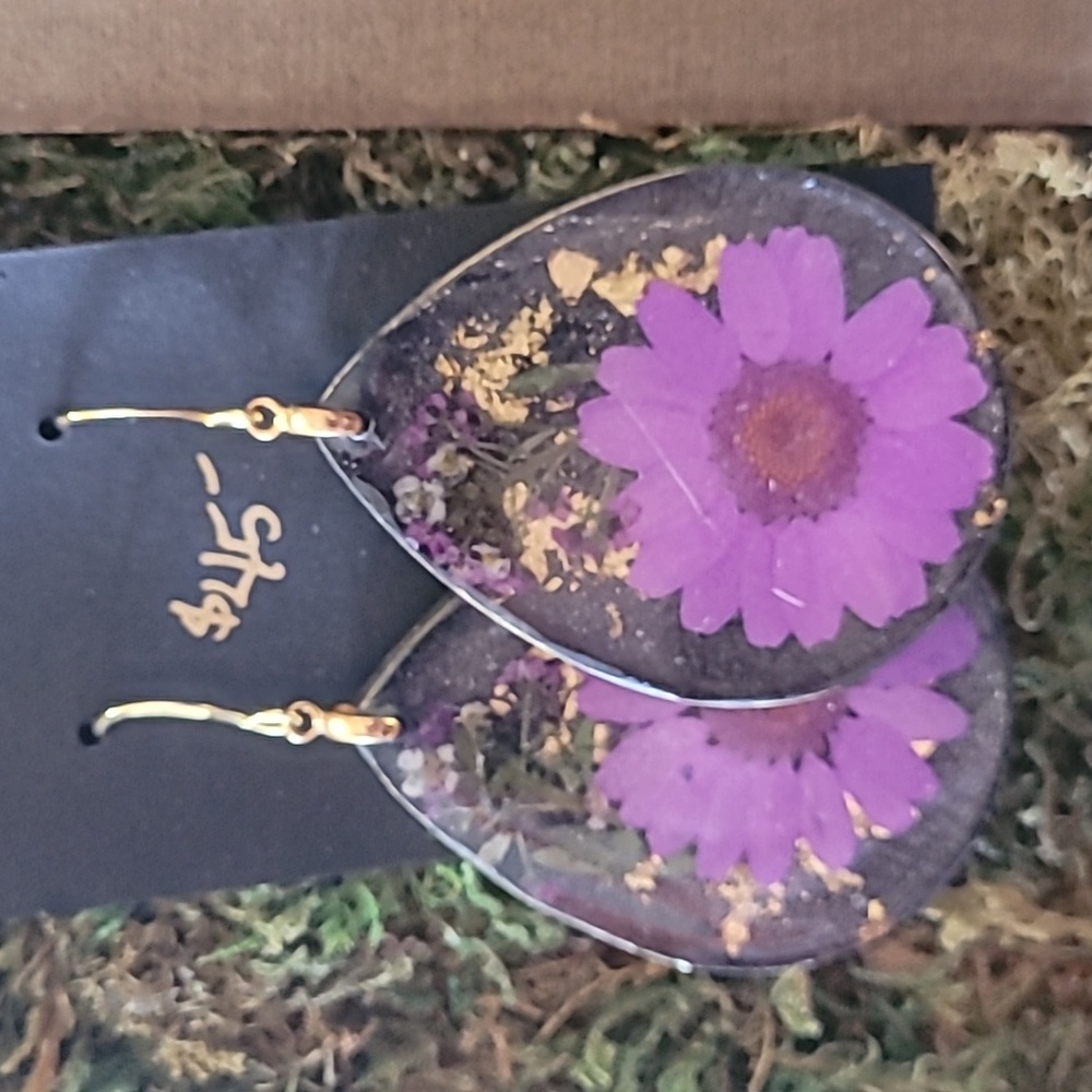 Handcrafted floral resin earrings
